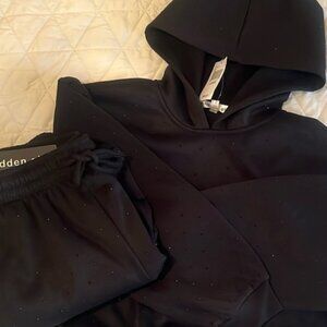 Madden Girl Cropped Hoodie Rhinestone Sweat Set